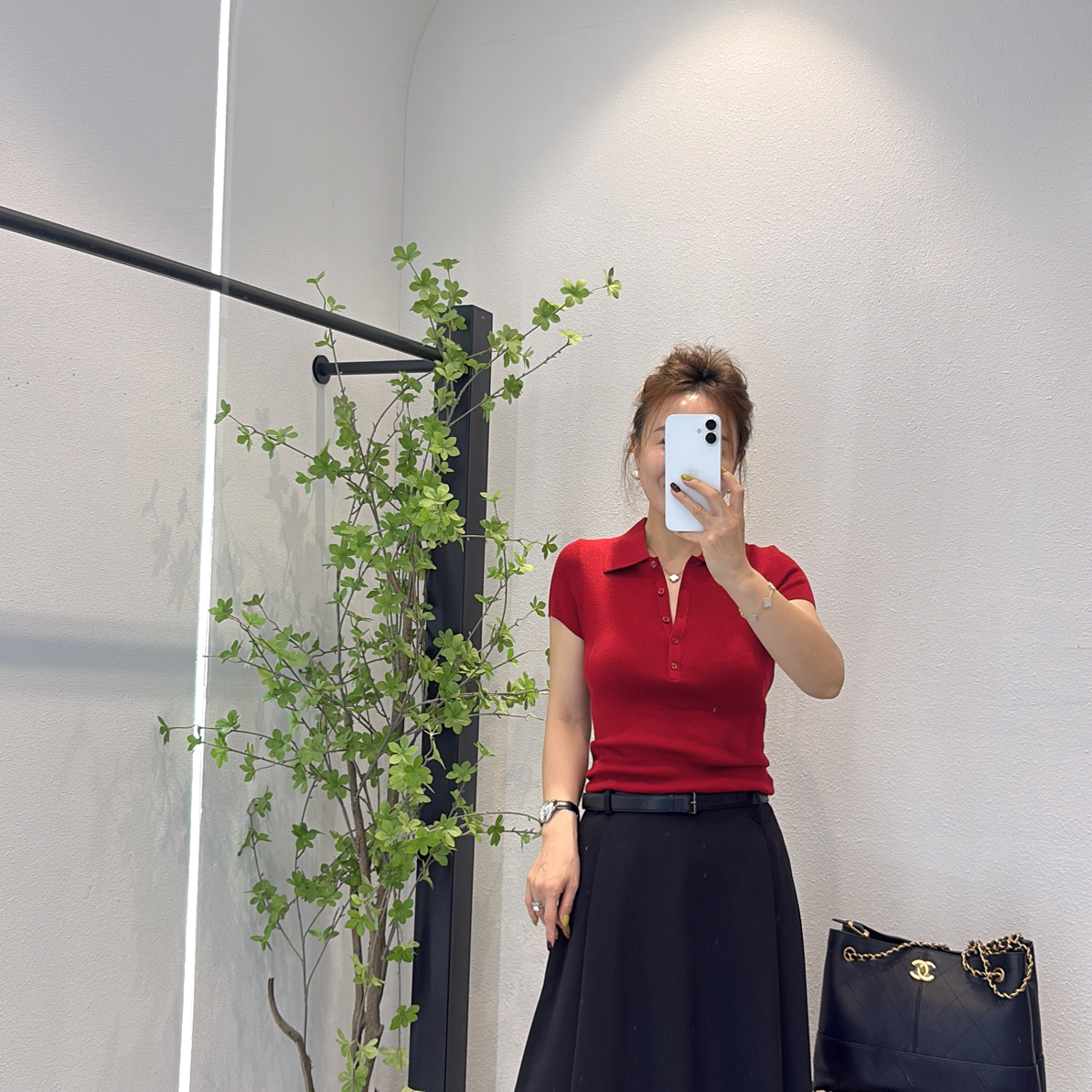 极简风POLO领三分袖秋季毛针织衫针织衫打底女装休闲