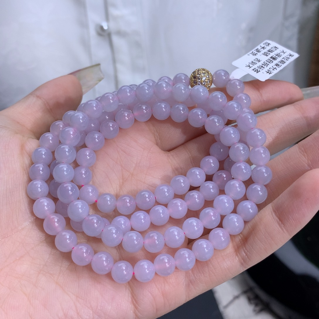 翡翠手链未镶嵌卡6.6冰润胶粉紫底