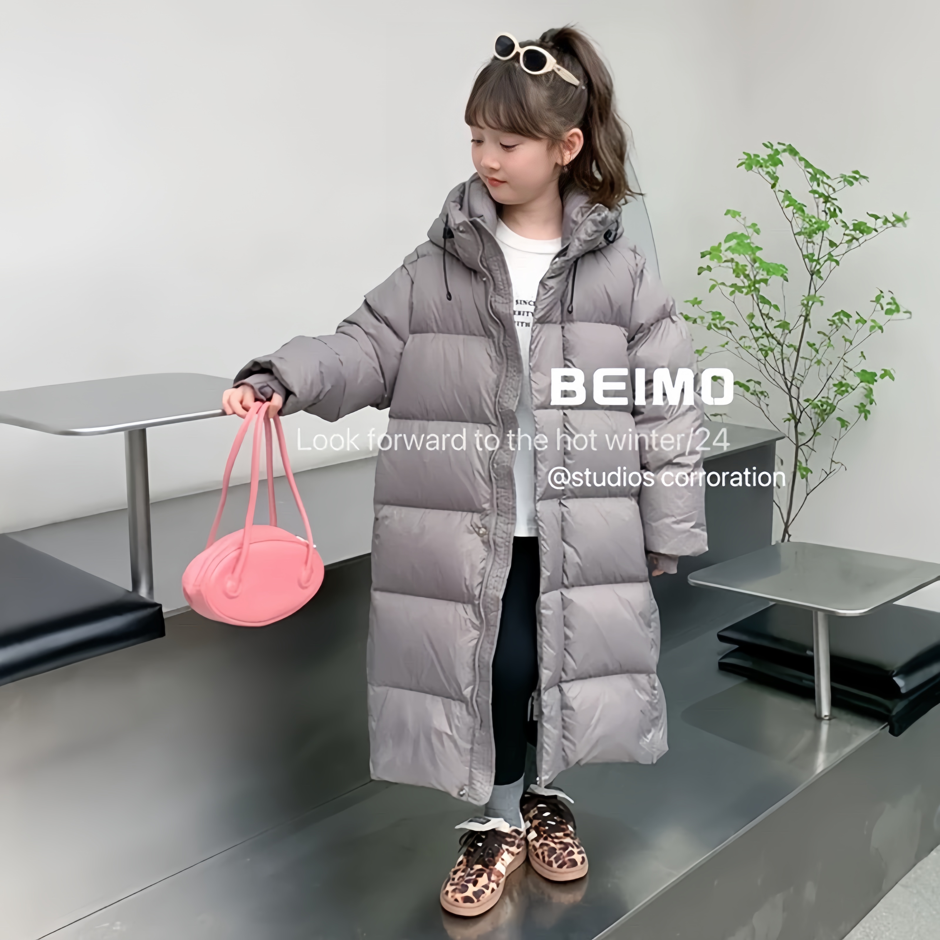 韩国新款雷锋帽长款儿童羽绒服男女童宝宝大小童冬季中长款加厚潮