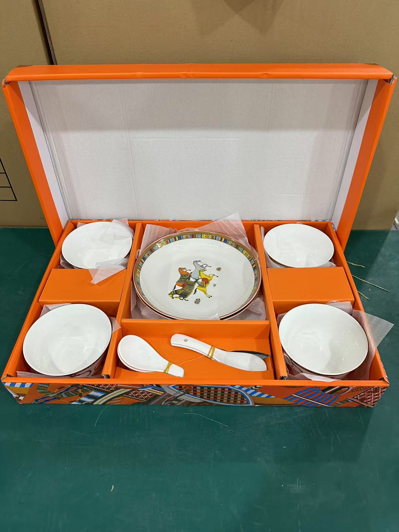 橙色餐具欧式御马风格碗勺10件套