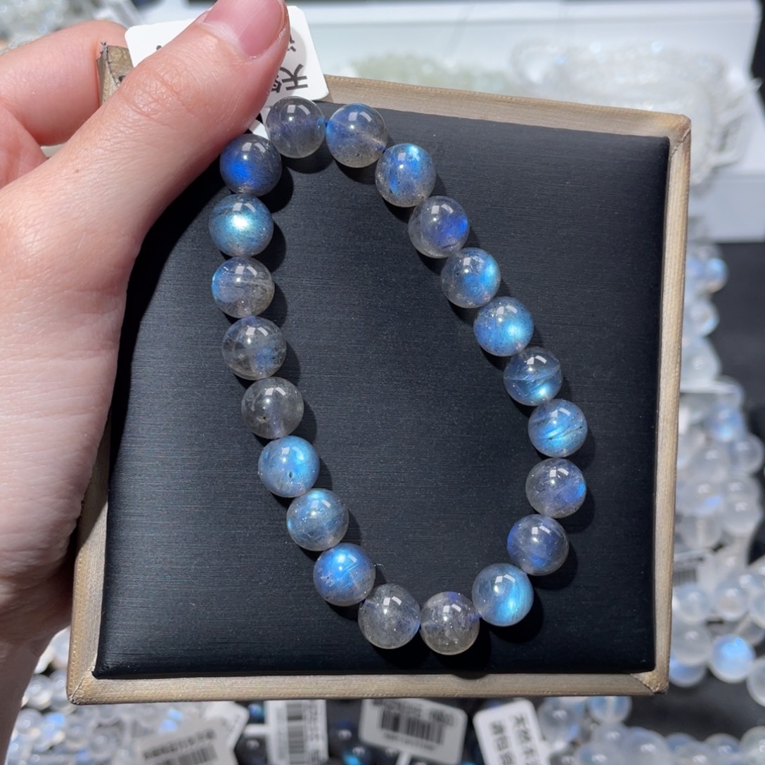 长石手链未镶嵌马岛黑体蓝光黑月光9m+（有微微共生）