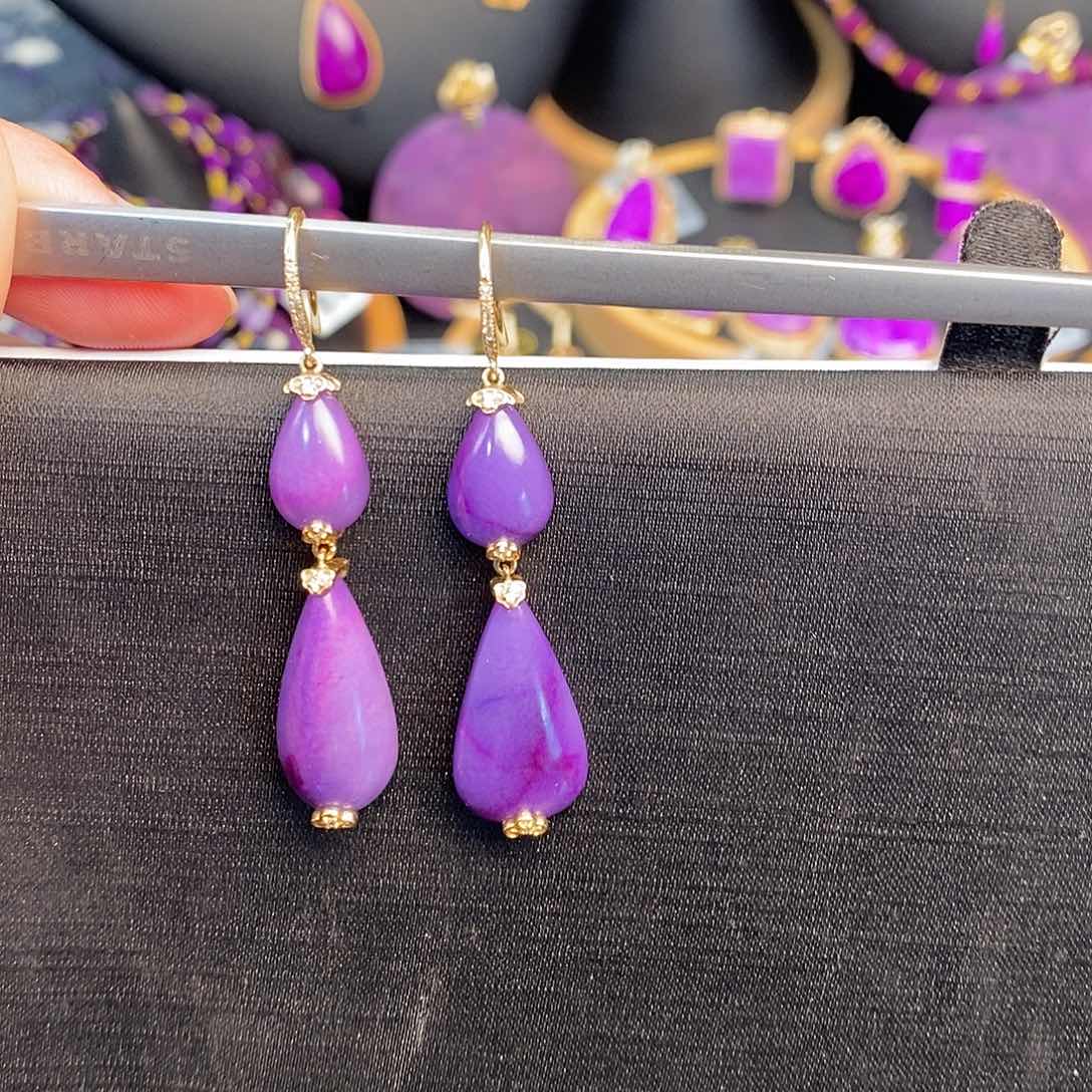 苏纪石（舒俱来）耳饰18K金镶嵌