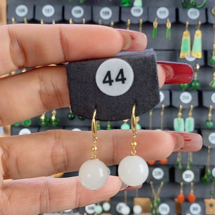 和田玉耳饰18K金镶嵌