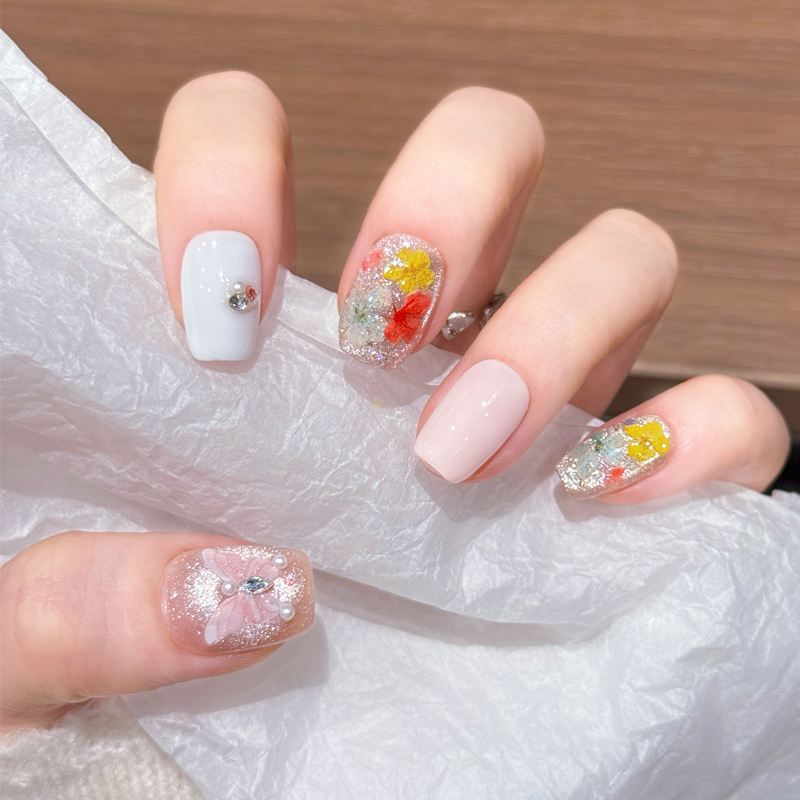 花知甲【春景小花】纯手工穿戴甲高定猫眼 气质显白拍照出片 仙女粉