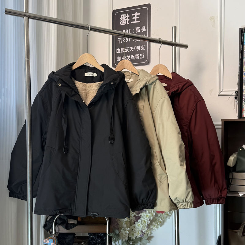 YZJ【零度苏打】秋冬加厚加绒连帽派克宽松大版冲锋衣长袖棉服外套