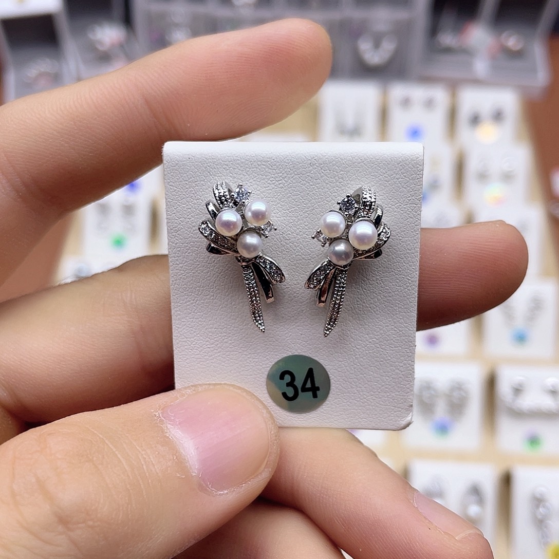 耳饰银S925镶嵌淡水珍珠