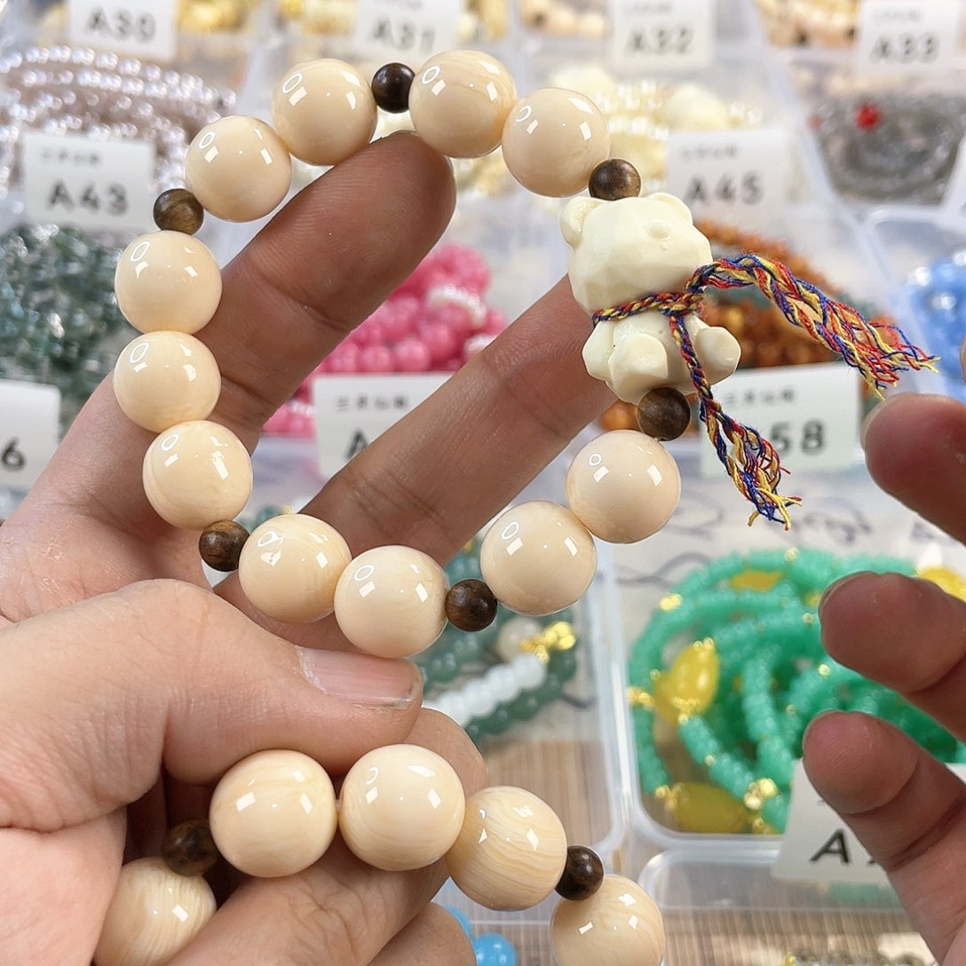 檀香木手串银S925镀金镶嵌