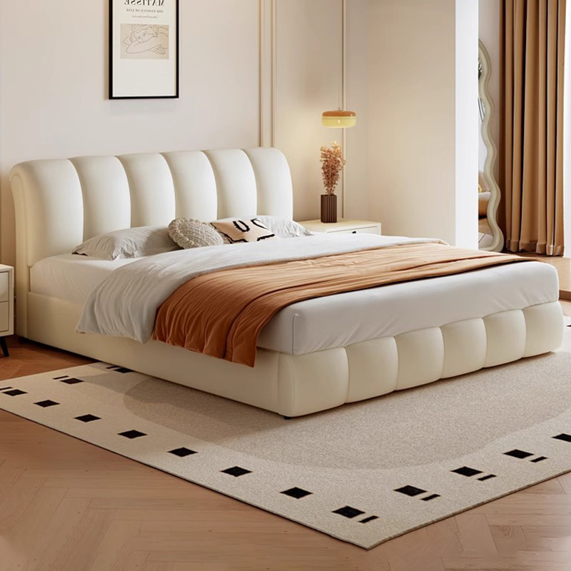 奶油风泡芙床复古主卧双人床极简奶油风简约卧室储物皮床主卧室
