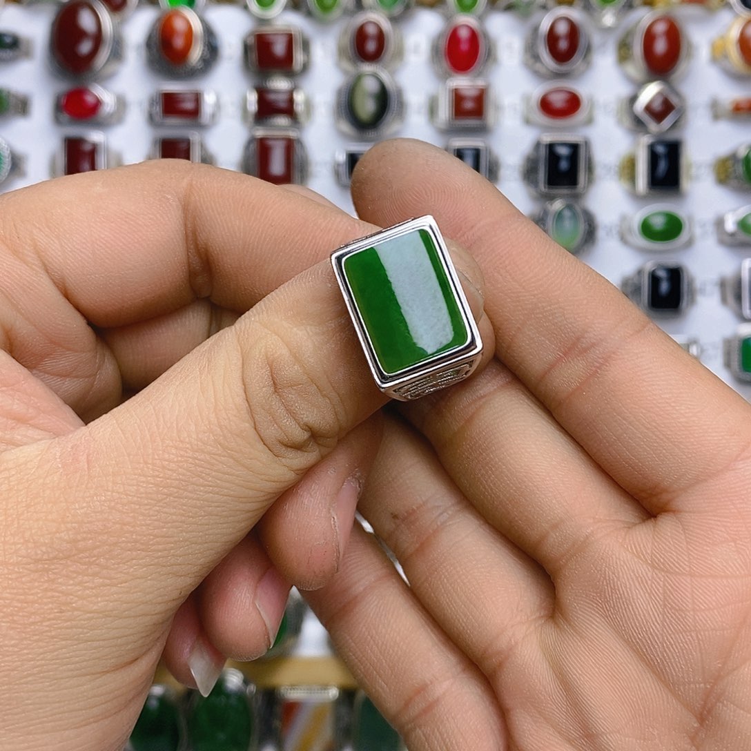 和田玉戒指银S925镶嵌