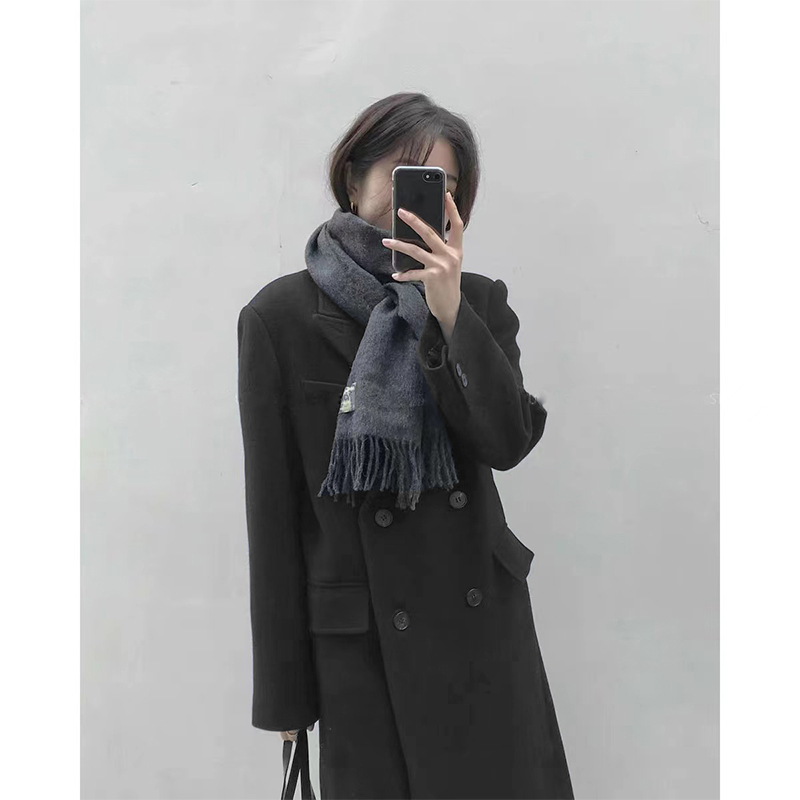 双面纯色毛呢外套长款外套老钱风薄款女士常规黑色