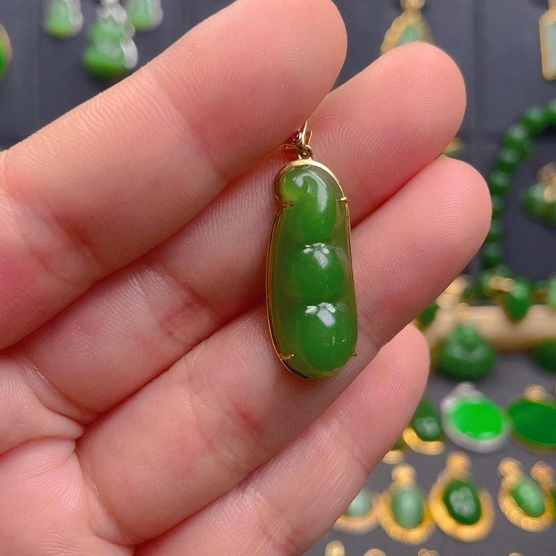 和田玉（碧玉）18K金镶嵌吊坠(不含链)1380