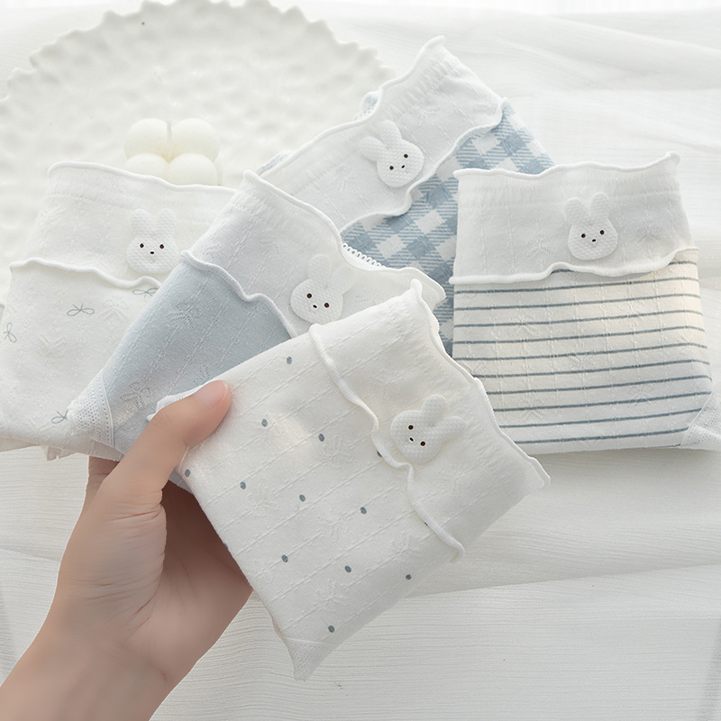 新款沁沁奶蓝小兔子婴儿棉少女三角裤组合可爱甜美透气女士内裤