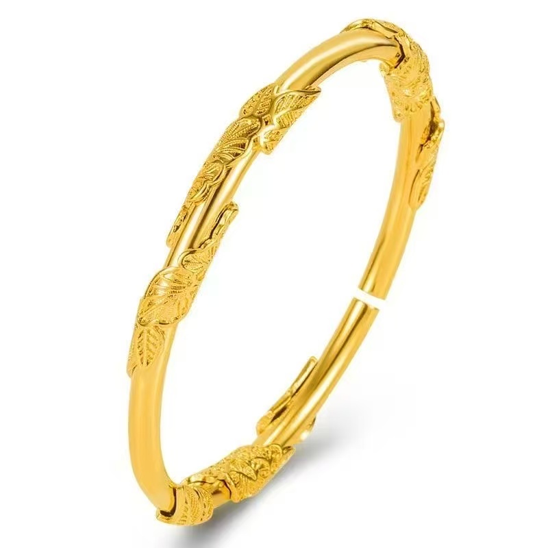 足银手镯 繁花似锦金灿灿繁花开口精美手镯轻奢气质