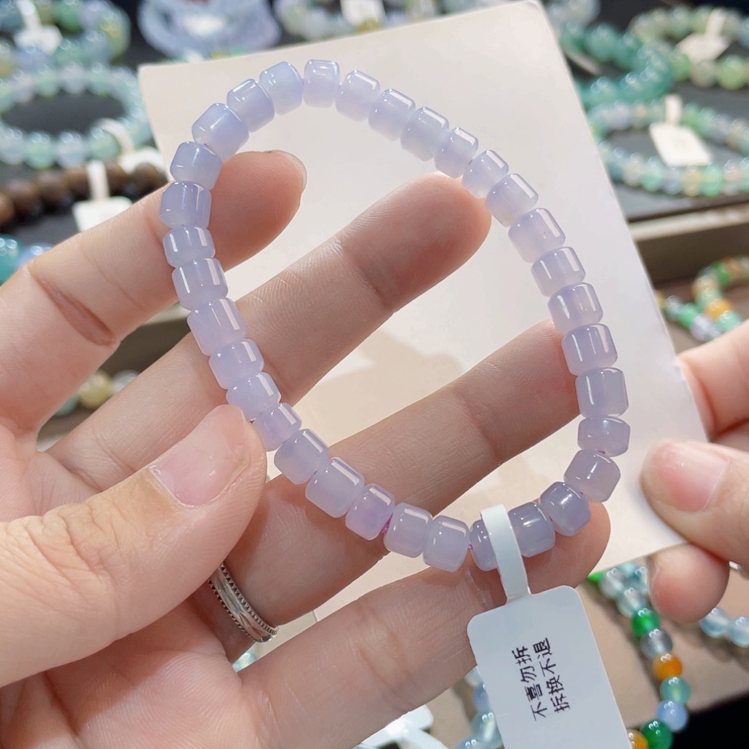 未镶嵌手链翡翠卡6.5浓胶紫桶珠