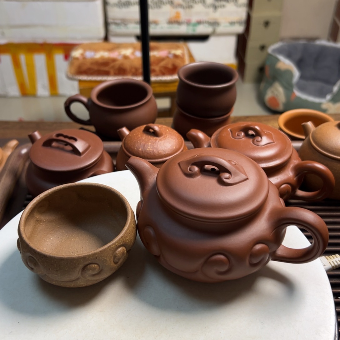 紫砂茶壶红皮龙如意仿古220