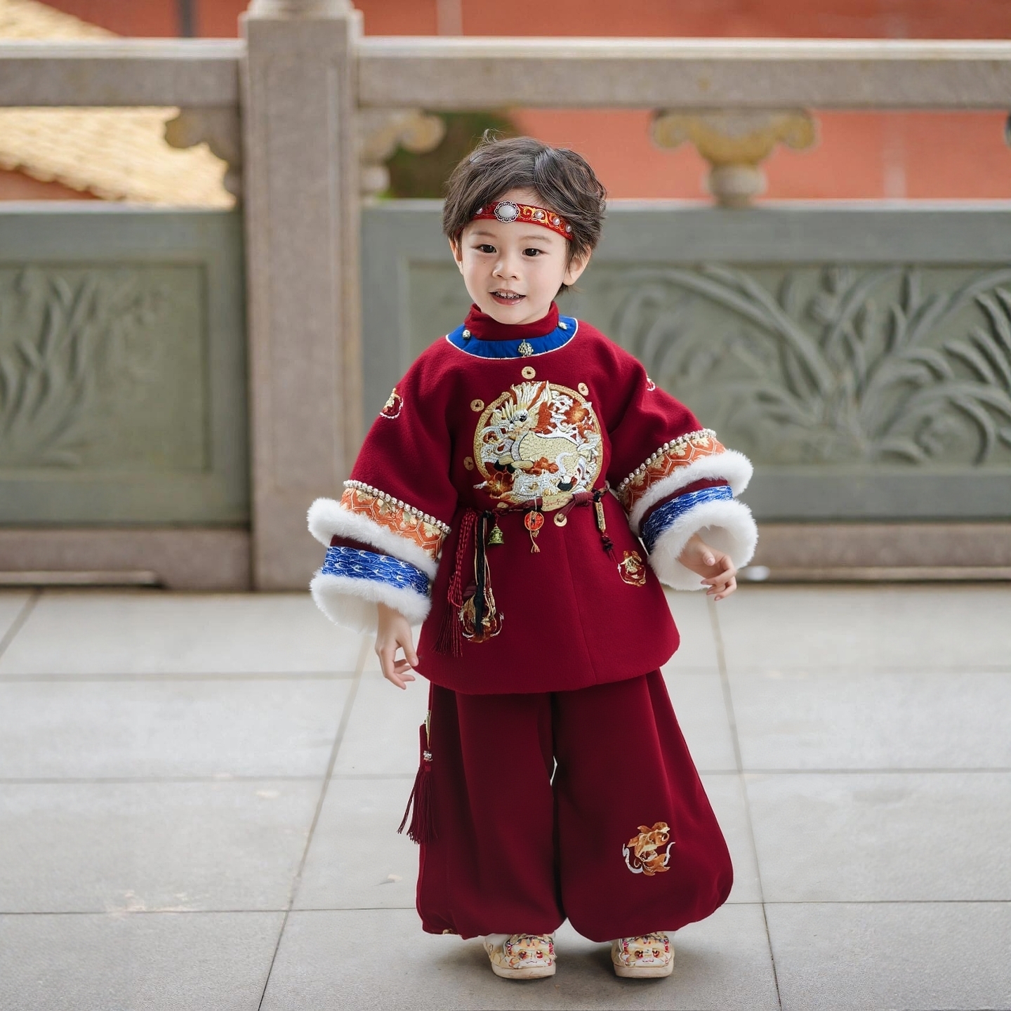 男宝新款【纳福】冬款明制短袄新年汉服拜年服国风加绒加厚儿童汉服