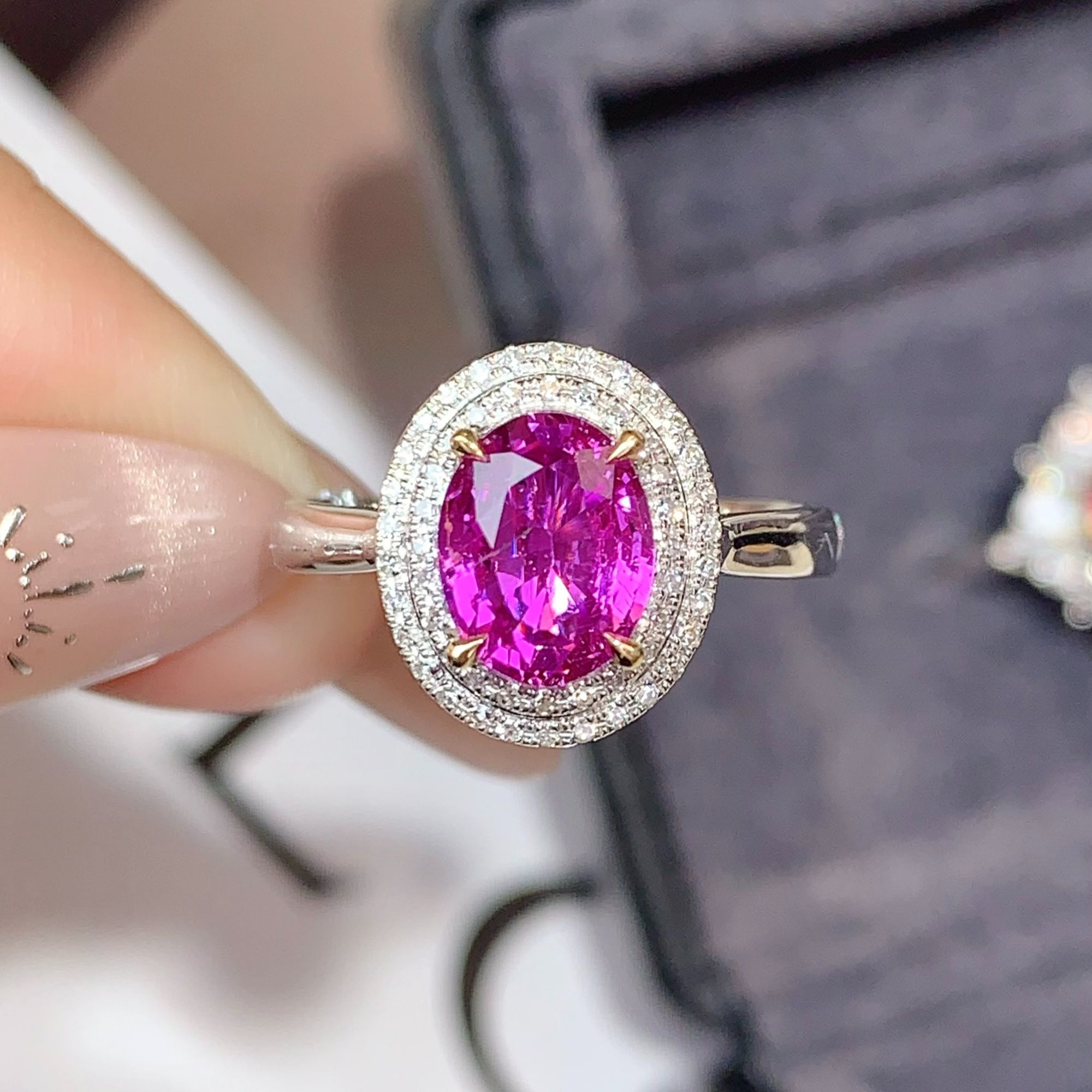 18k金无烧紫蓝宝戒指-SL CGRL证书