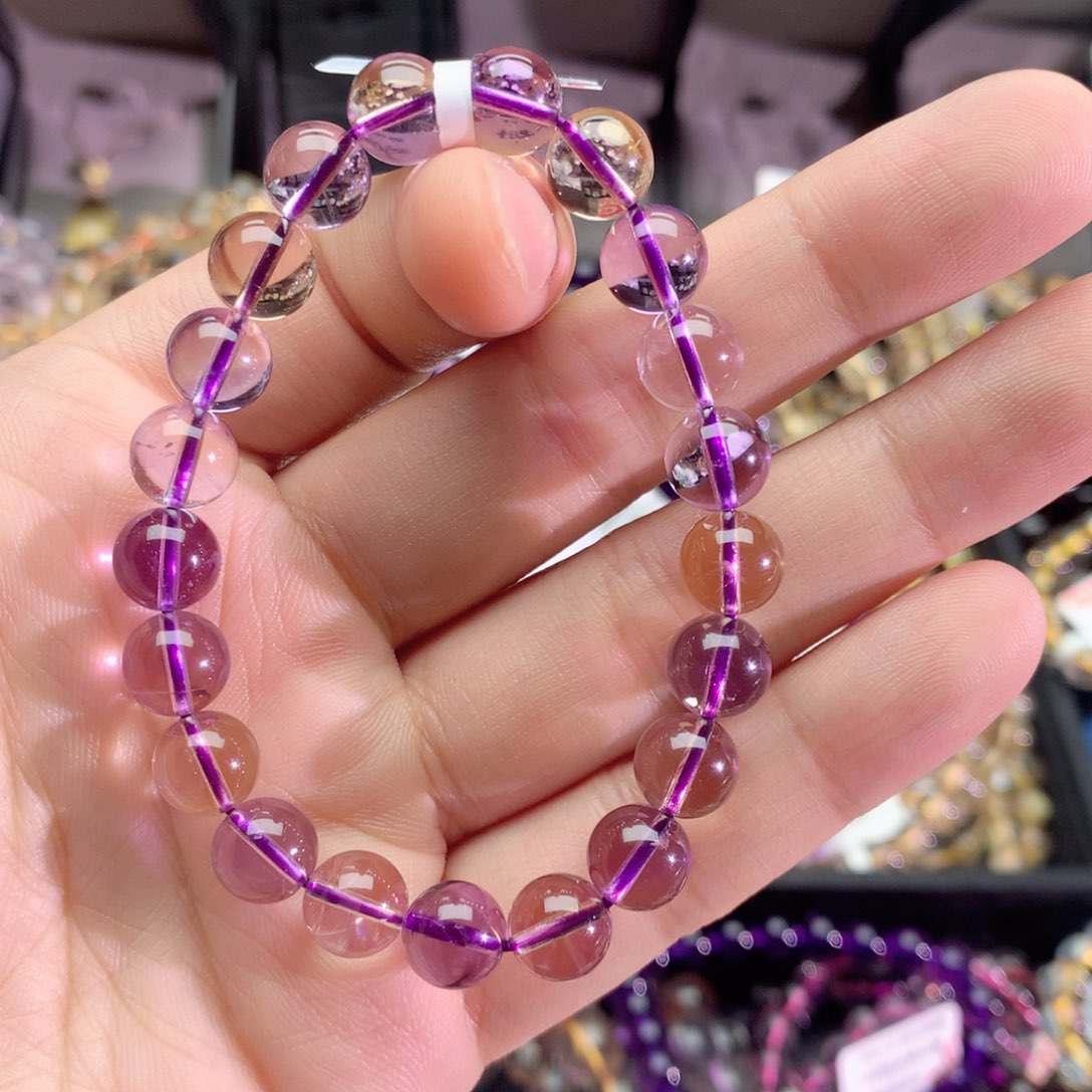 水晶手串未镶嵌天*宝紫黄晶手链9+