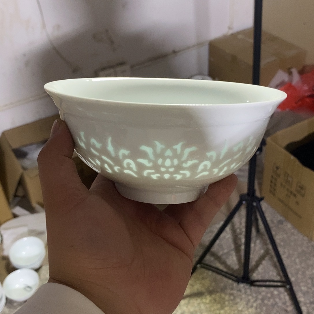 摆件瓷6.5寸高温玲珑瓷碗2支