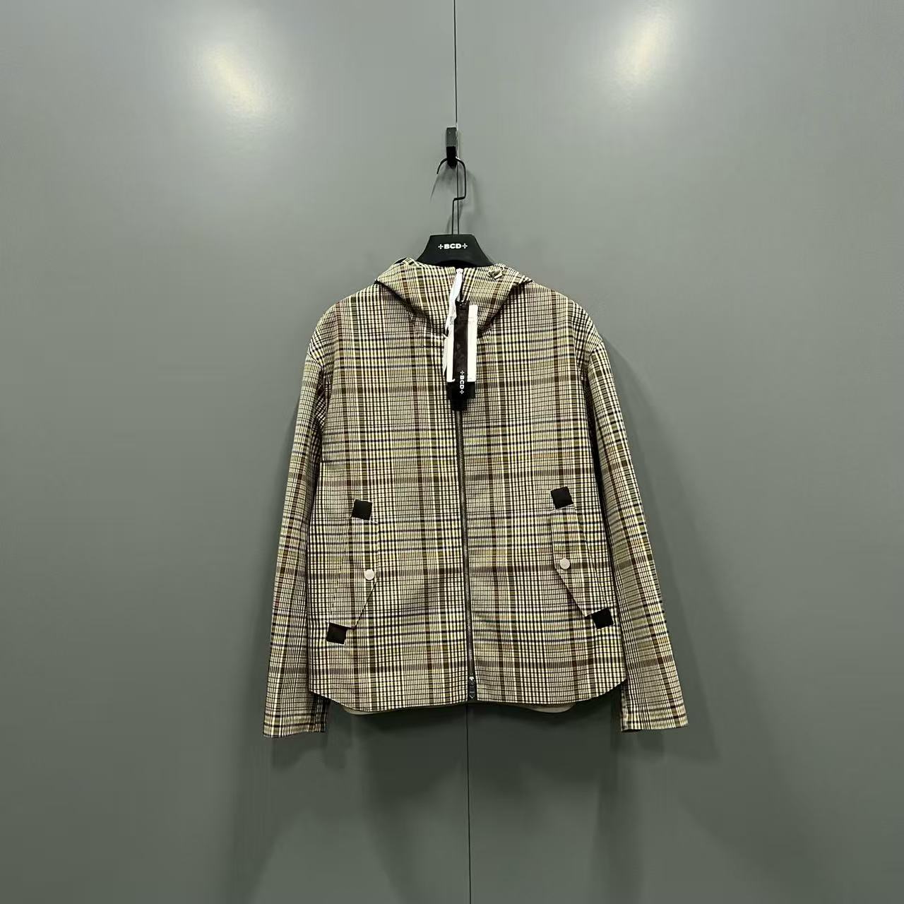 95新 Hermes/爱马仕 格纹帆布连帽外套 48码/98新/30200/020715
