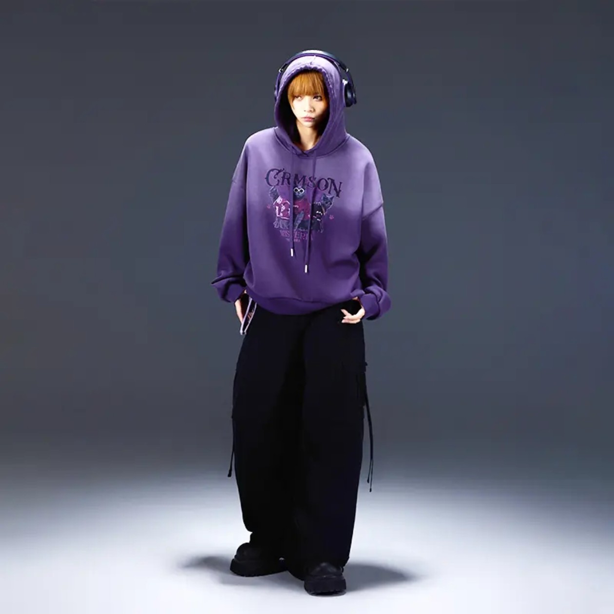 秋冬加绒加厚连帽印花宽松女款卫衣外套潮