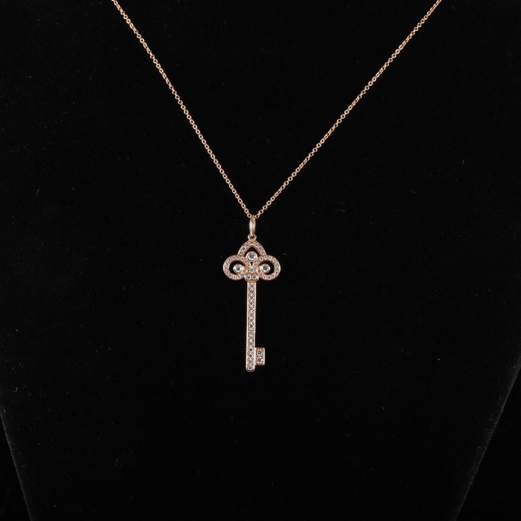 99新 Tiffany & Co./蒂芙尼 【黑黑】鸢尾花钥匙项链 中号 满钻