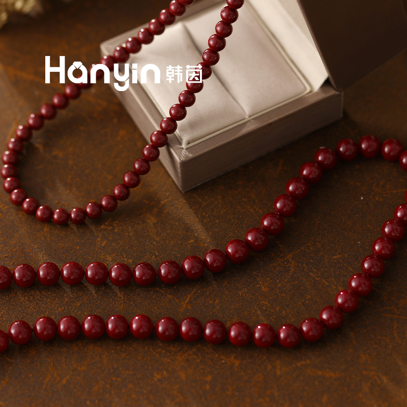 钛钢布艺项链 8mm安可拉红珠气质满串时尚百搭项链优雅锁骨链