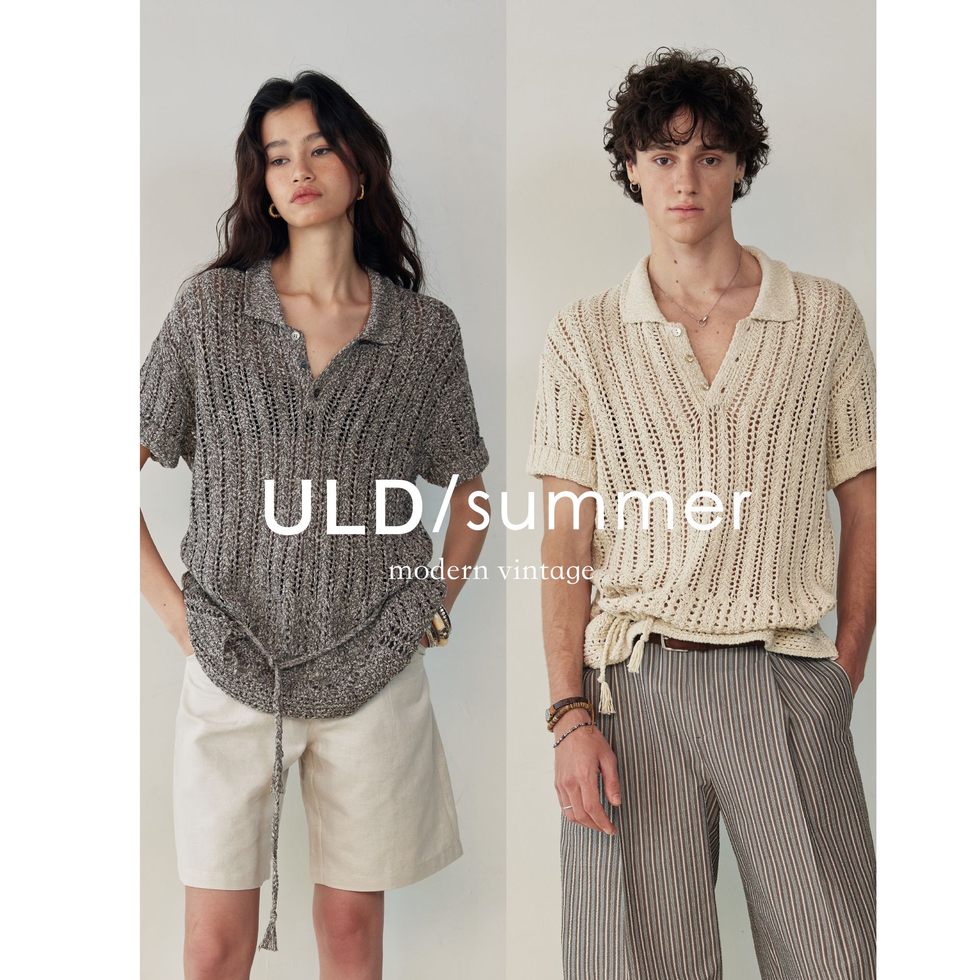 【ULD】/BohoVintage老钱感定织镂空肌理理石纱多穿镂空复古polo