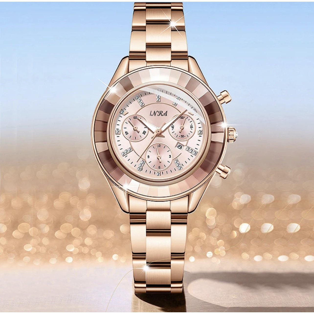 时尚轻奢复古风小众轻奢钢带腕表 玫瑰金 6615