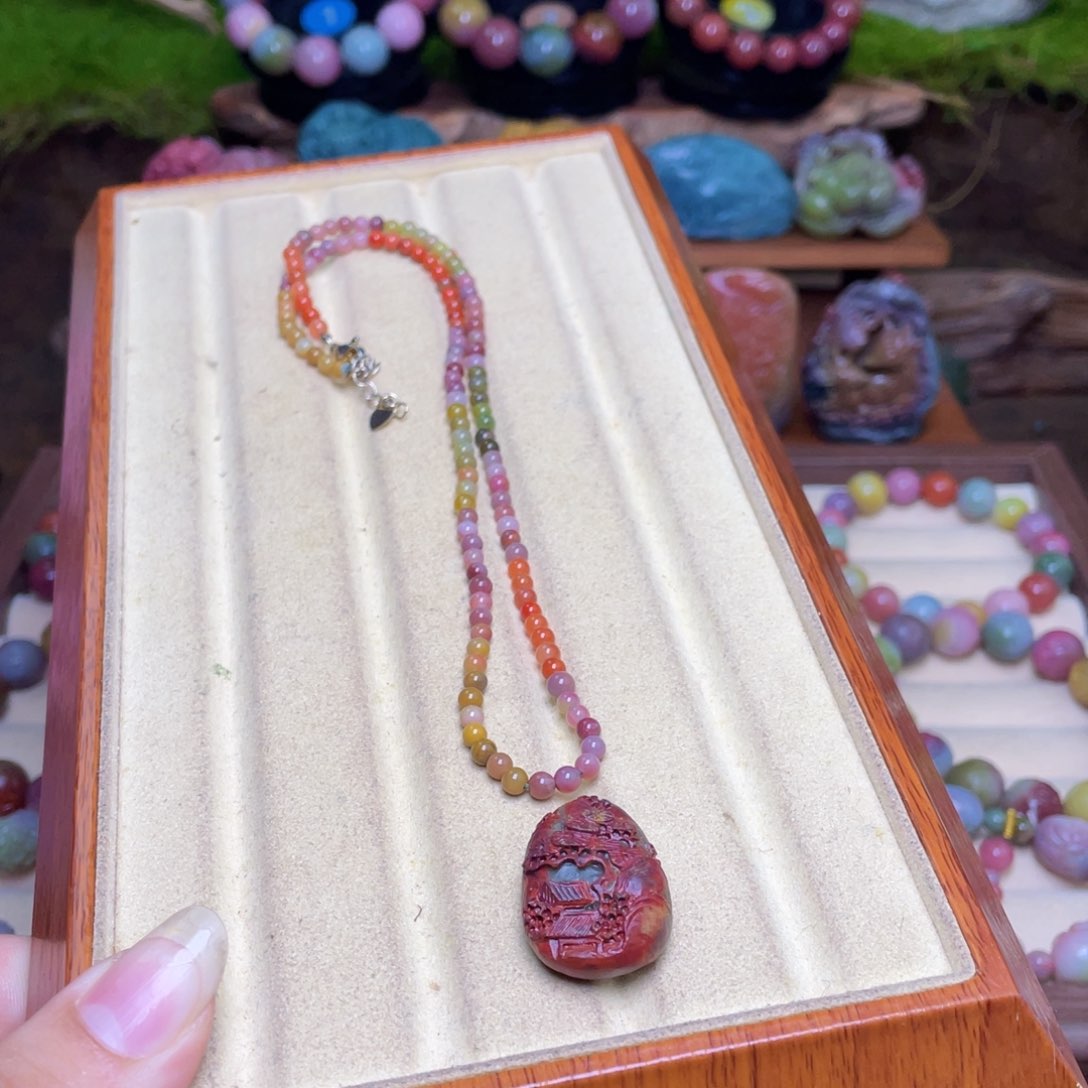 玛瑙/玉髓合金珠宝半成品盐源玛瑙锁骨包浆山水