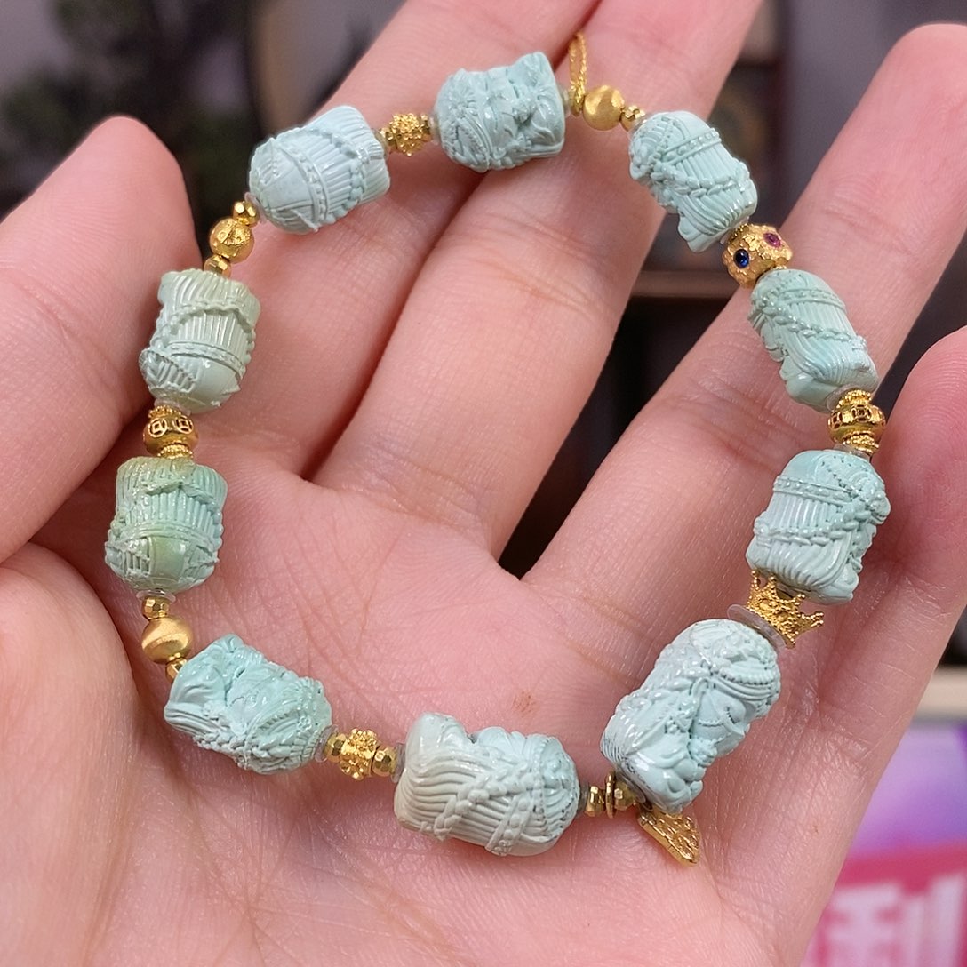 绿松石18K金镶嵌珠宝奇石