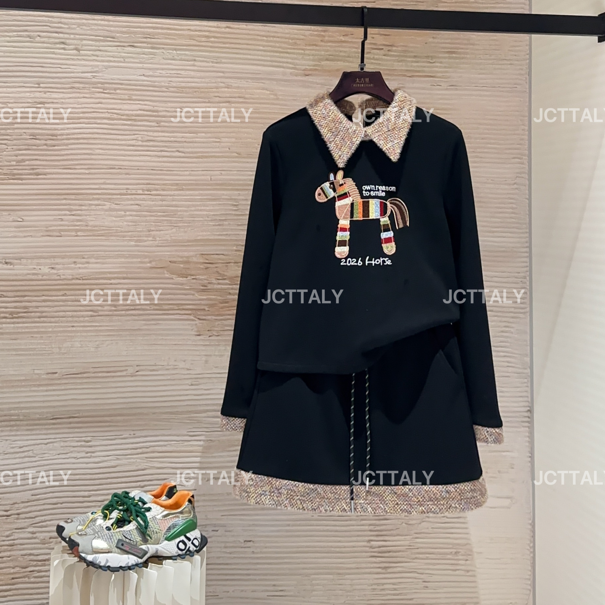 【宠粉价】（加绒）小香风气质网红洋气时尚黑色秋冬秋季套装TZ-1022