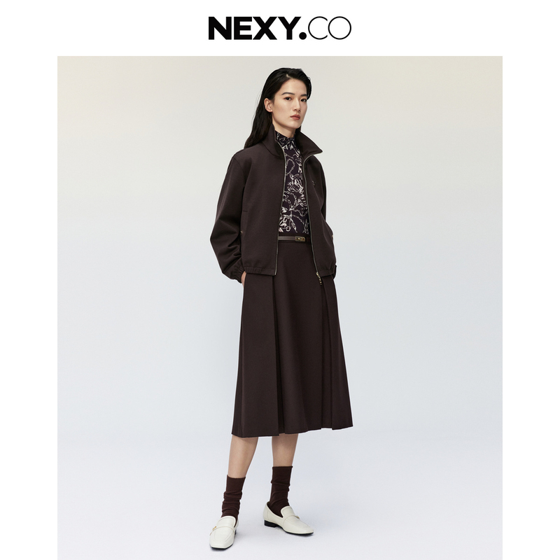 NEXY.CO/奈蔻显瘦气质时尚黑色A字休闲半裙XW01651W0/XW01650A7