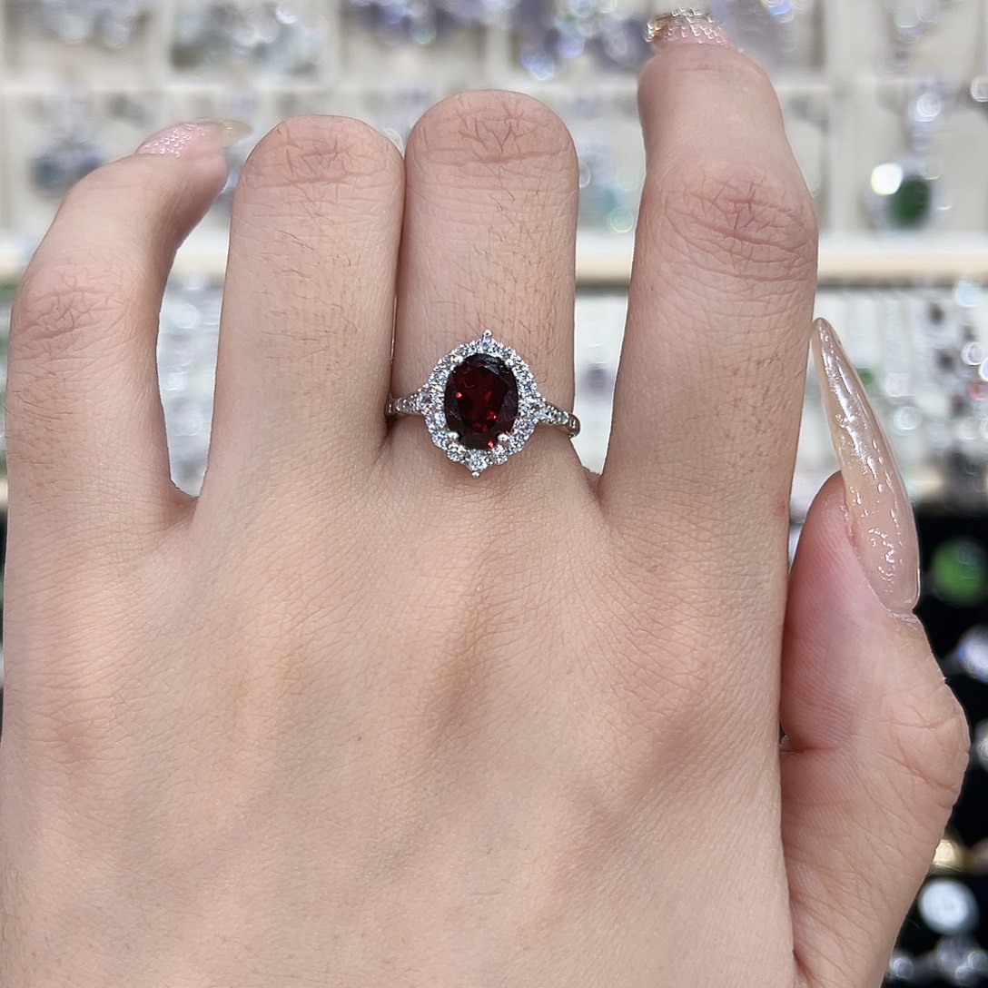 戒指红宝石银S925镶嵌