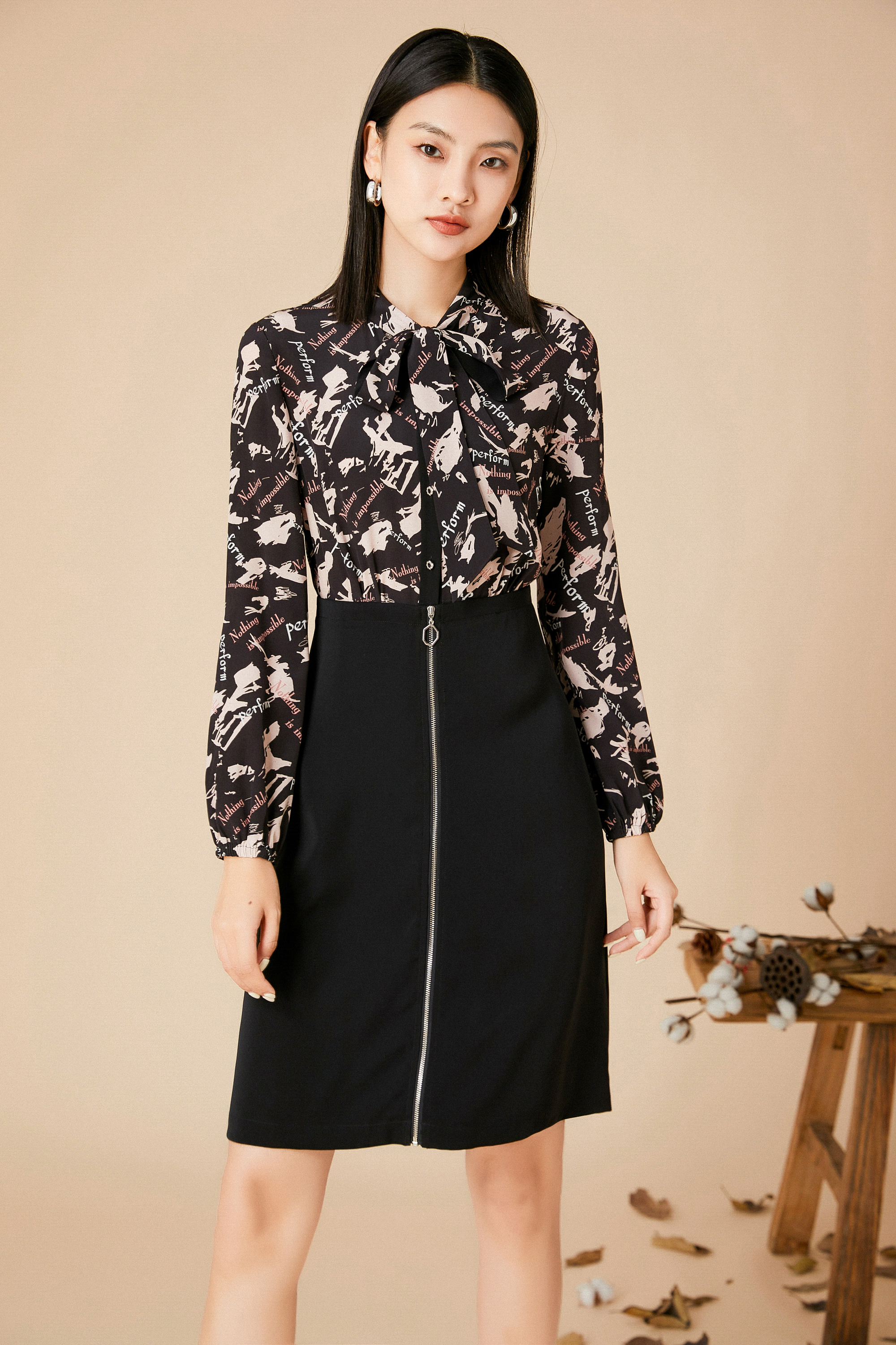 L·W/画而诗气质春夏显瘦修身时尚印花复古桑蚕丝连衣裙LBA85043S