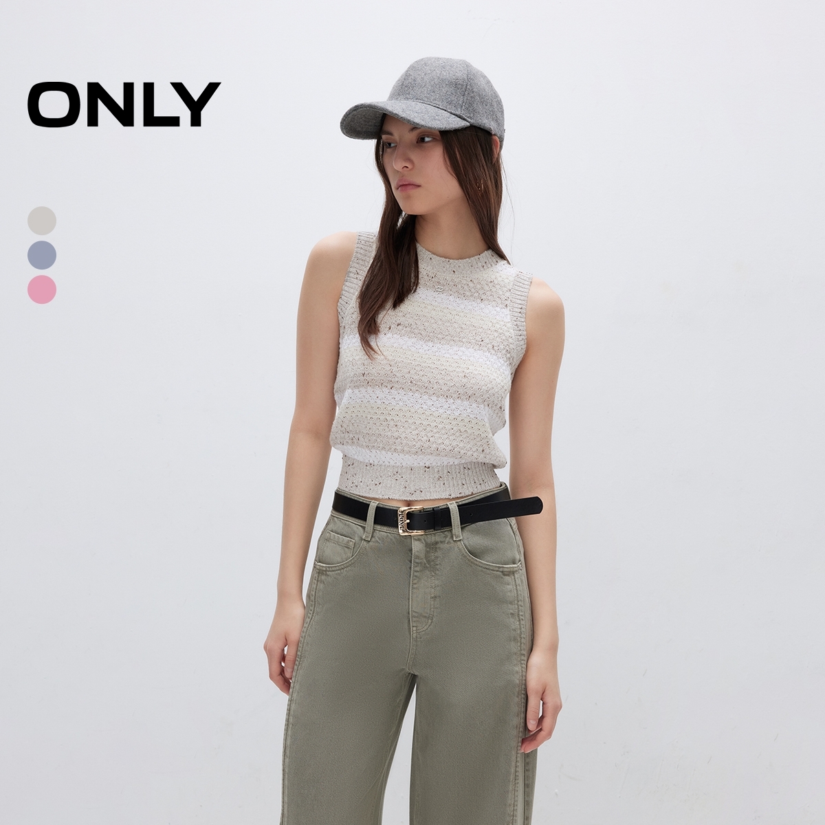 ONLY2025秋季新款经典舒适弹力撞色条纹背心针织衫女|12513H008