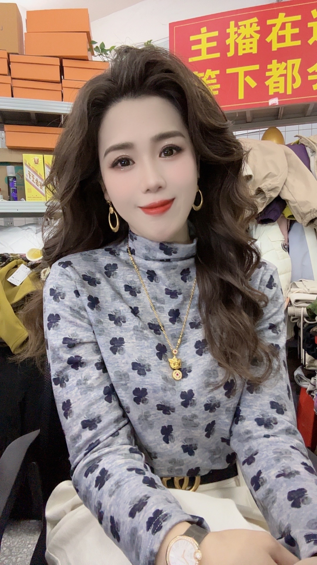 【玫玫专属】双面德绒印花半高领小衫离子发热德绒保暖长袖打M7