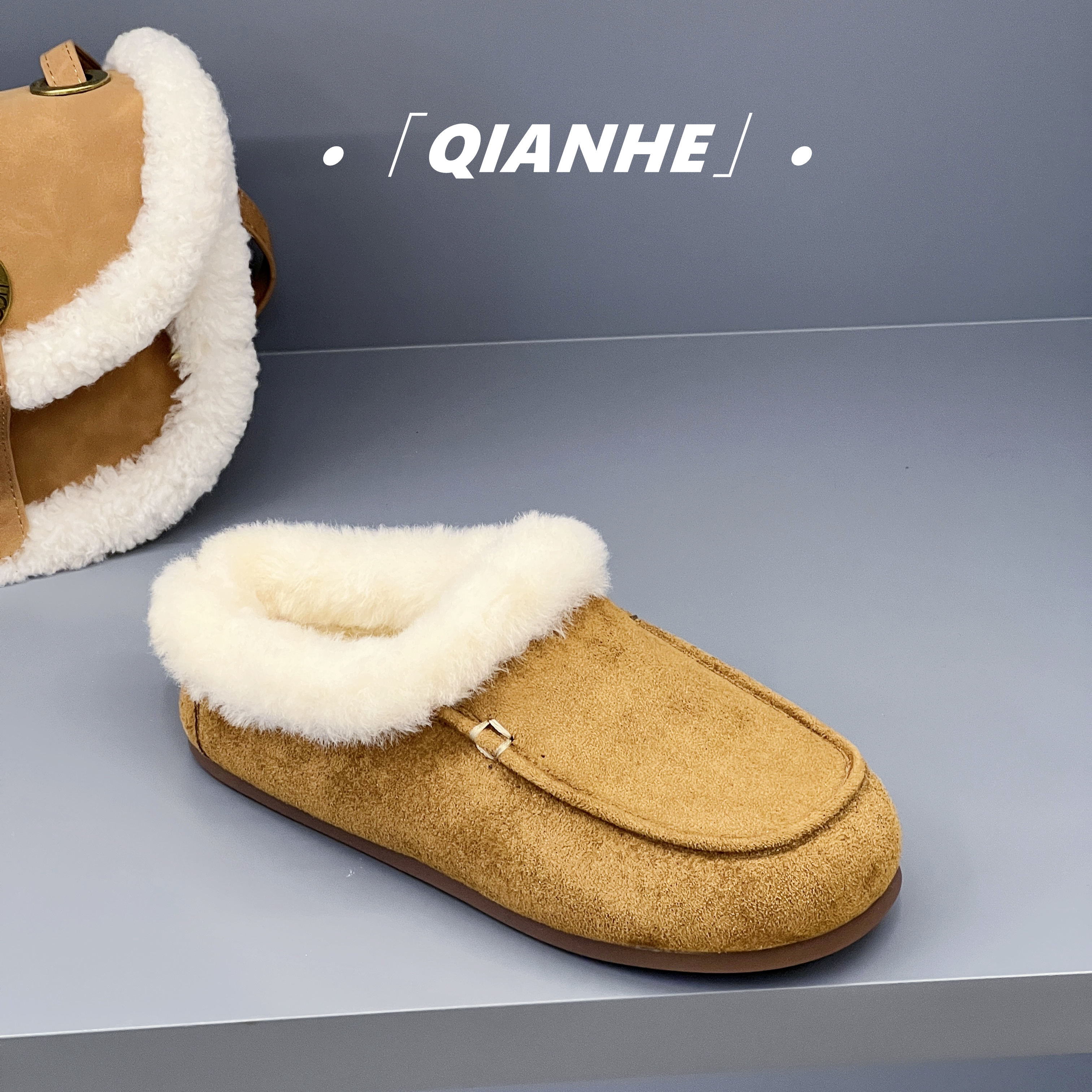 「Qan'h千合女鞋」•秋冬新款女士舒适浅口一脚蹬懒人毛毛拖鞋（9910）