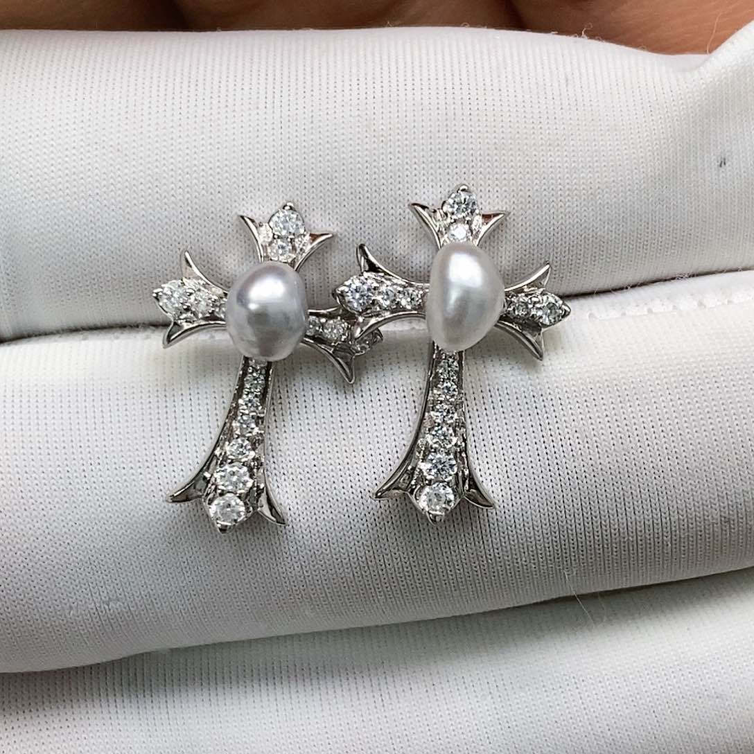 海水珍珠耳饰银S925镶嵌