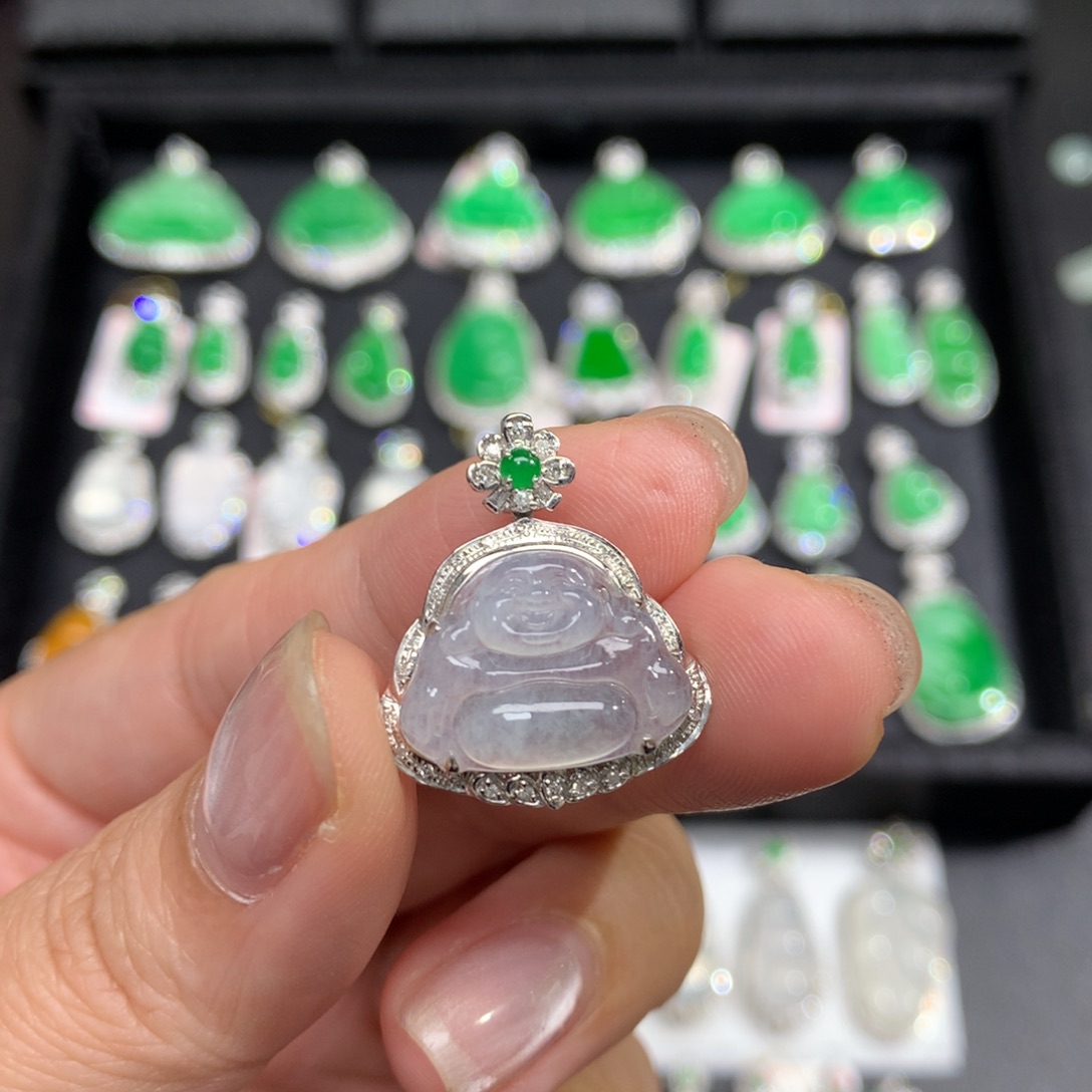 翡翠18K金镶嵌吊坠(不含链)