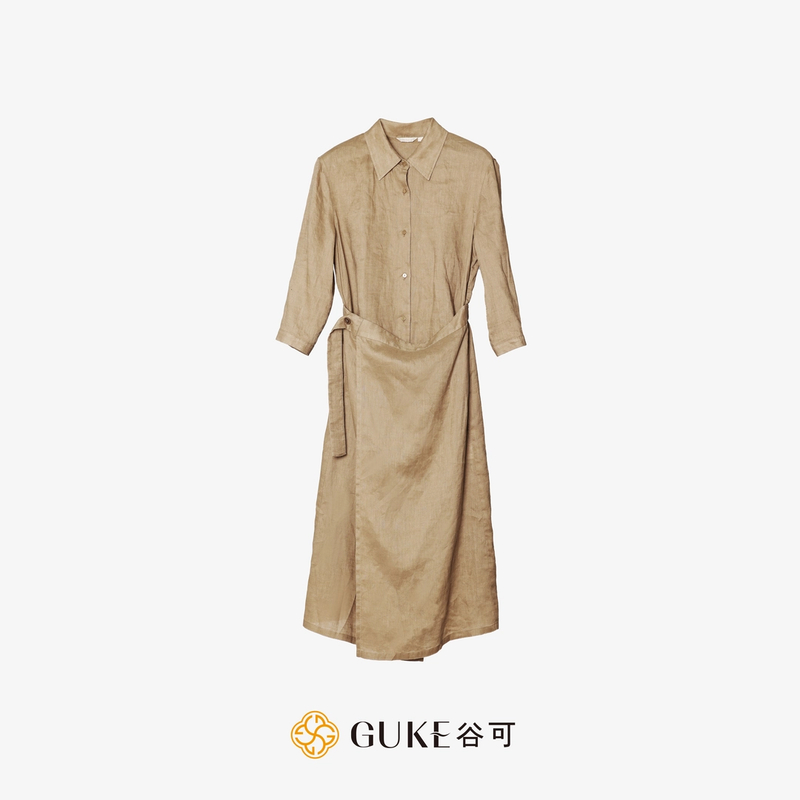 GKE/谷可LQ1089女士亚麻连衣裙2025春季气质轻奢小众高级感女装