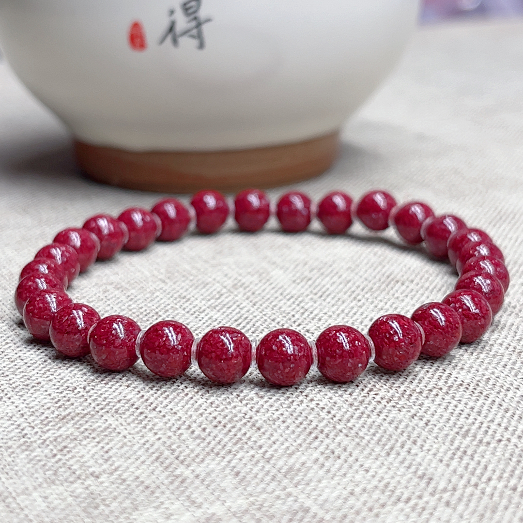 天然辰砂高含量朱砂 鸽血级晶体砂手链女 全透朱砂手串