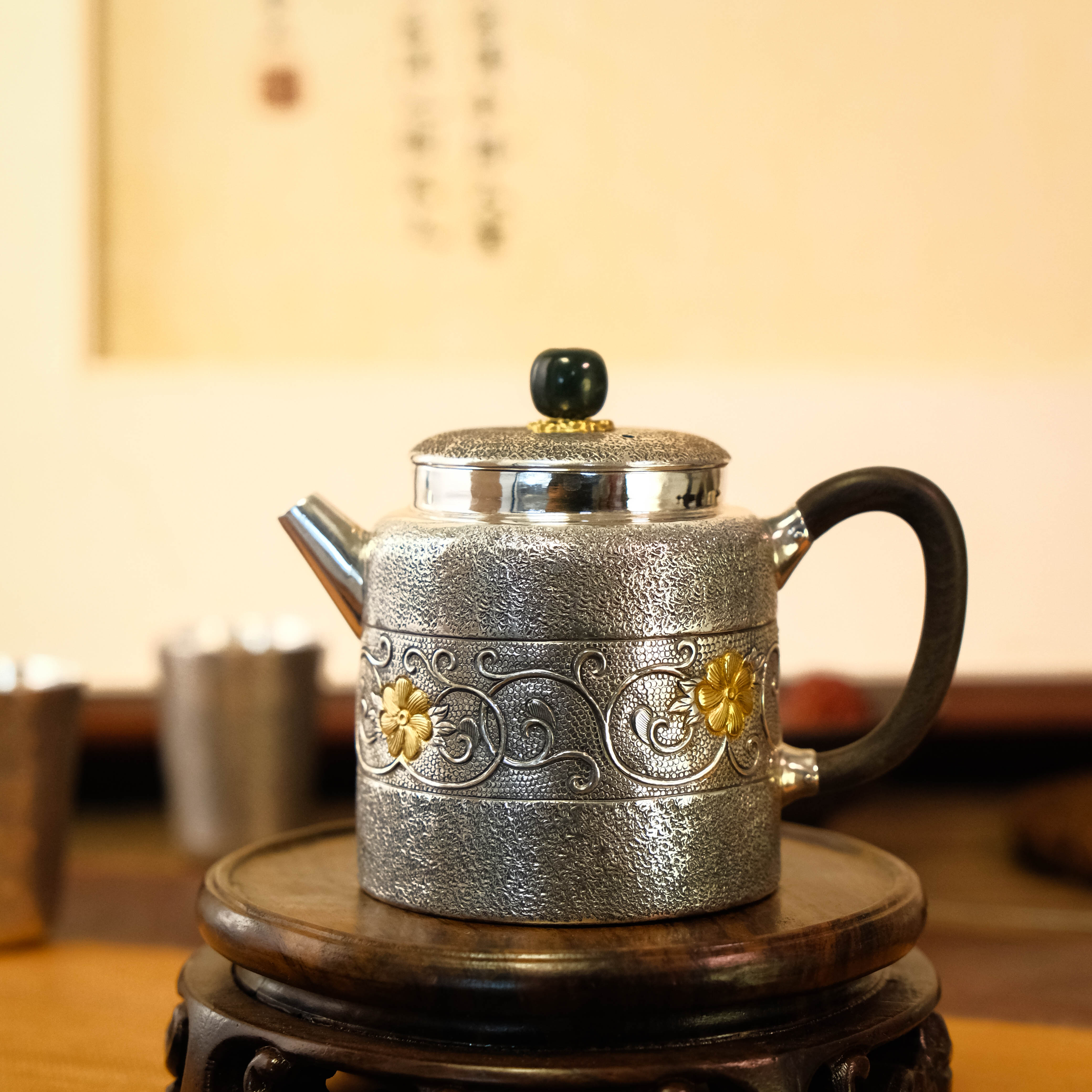 【大促】壶尔摩斯《繁花香溢》手工便携茶壶 足银999 约120g180cc