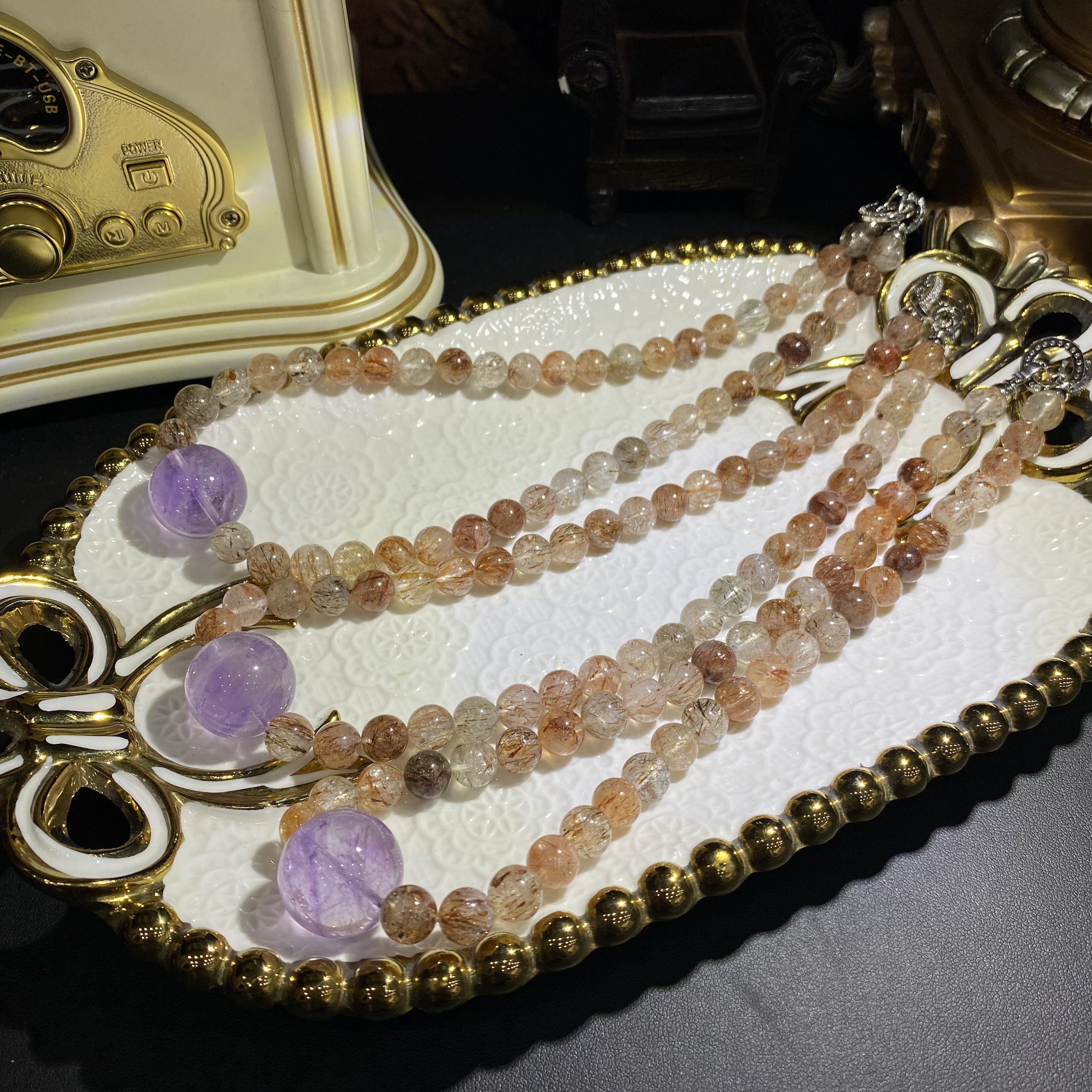 X398-天然黑金超七水晶项链-多样性发其一约9-10mm