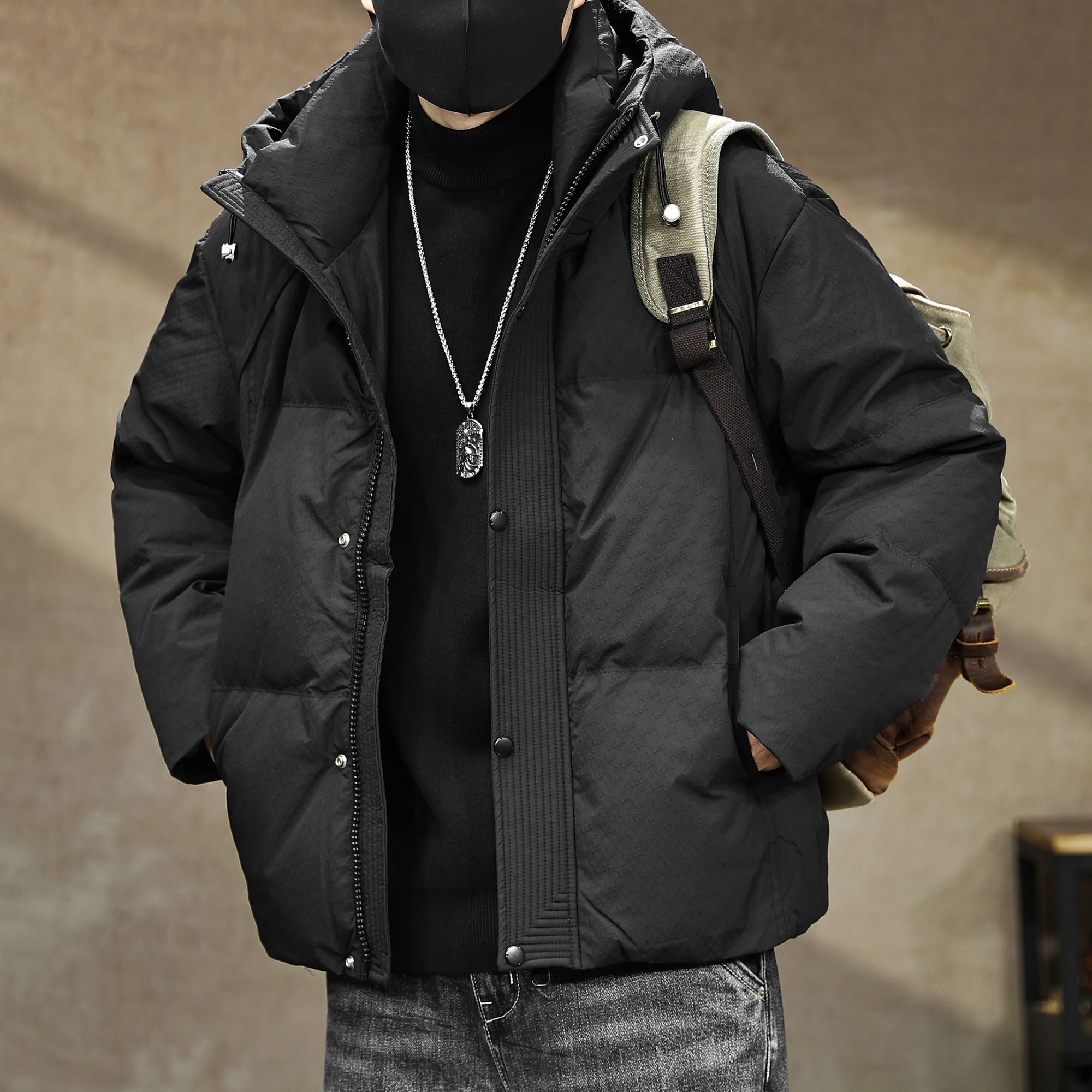 90白鸭绒短款连帽羽绒服男冬季新款户外防寒保暖工装休闲情侣外套