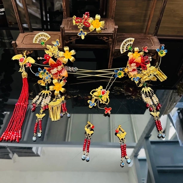 HZ1023新款红金色新娘秀禾发饰