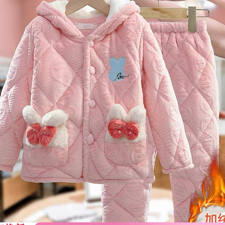 邹先森2013-31女童冬季三层加厚保暖家居服套装夹棉