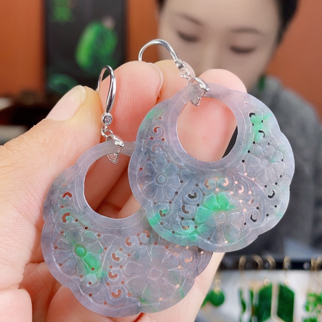 翡翠银S925镶嵌耳饰