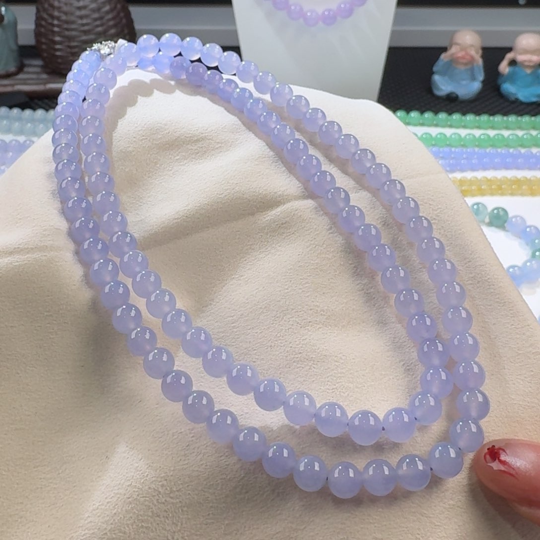 翡翠手链未镶嵌高冰红紫长串6.5mm