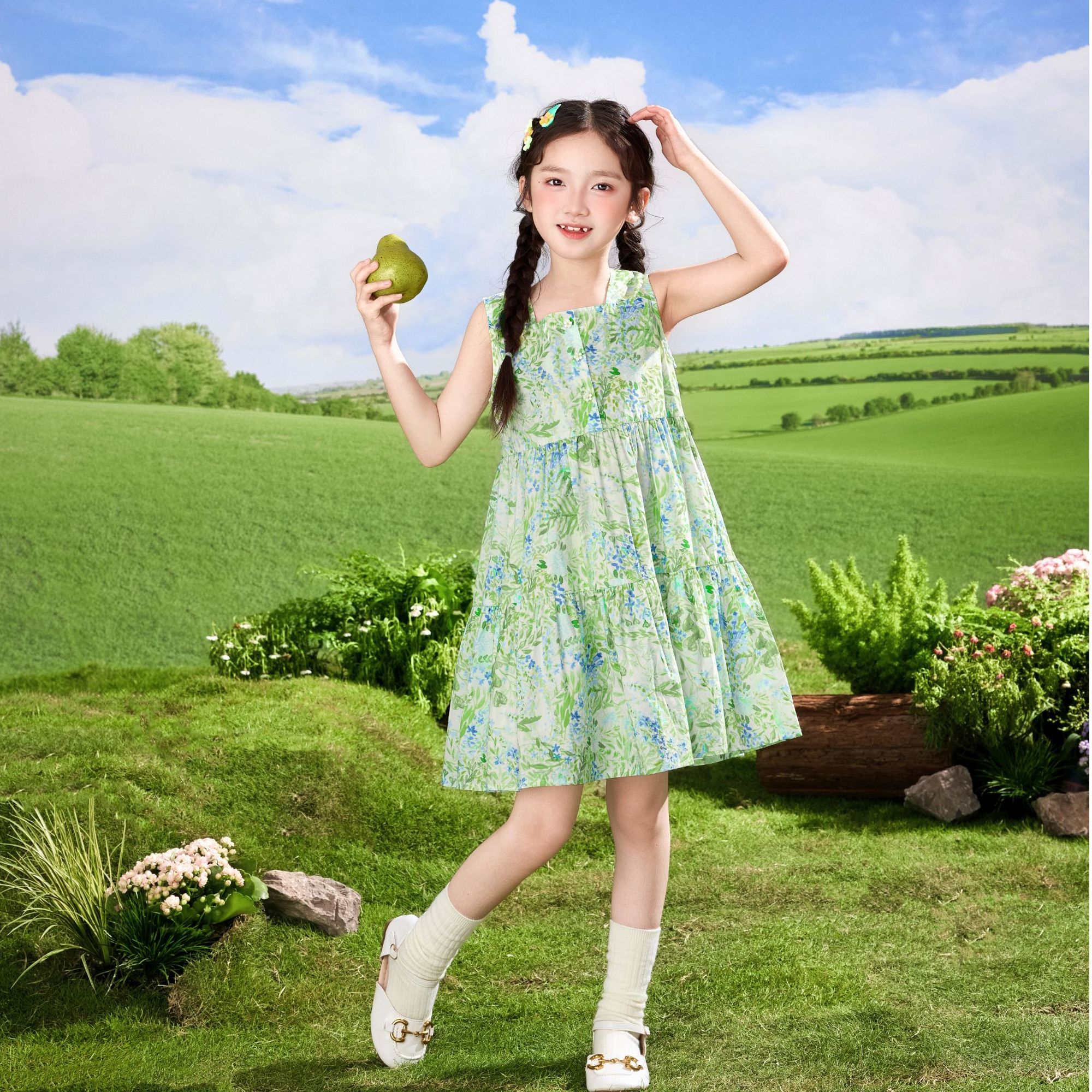 茵曼女童碎花连衣裙2025夏季新款儿童宝宝甜美时尚裙子G3851172